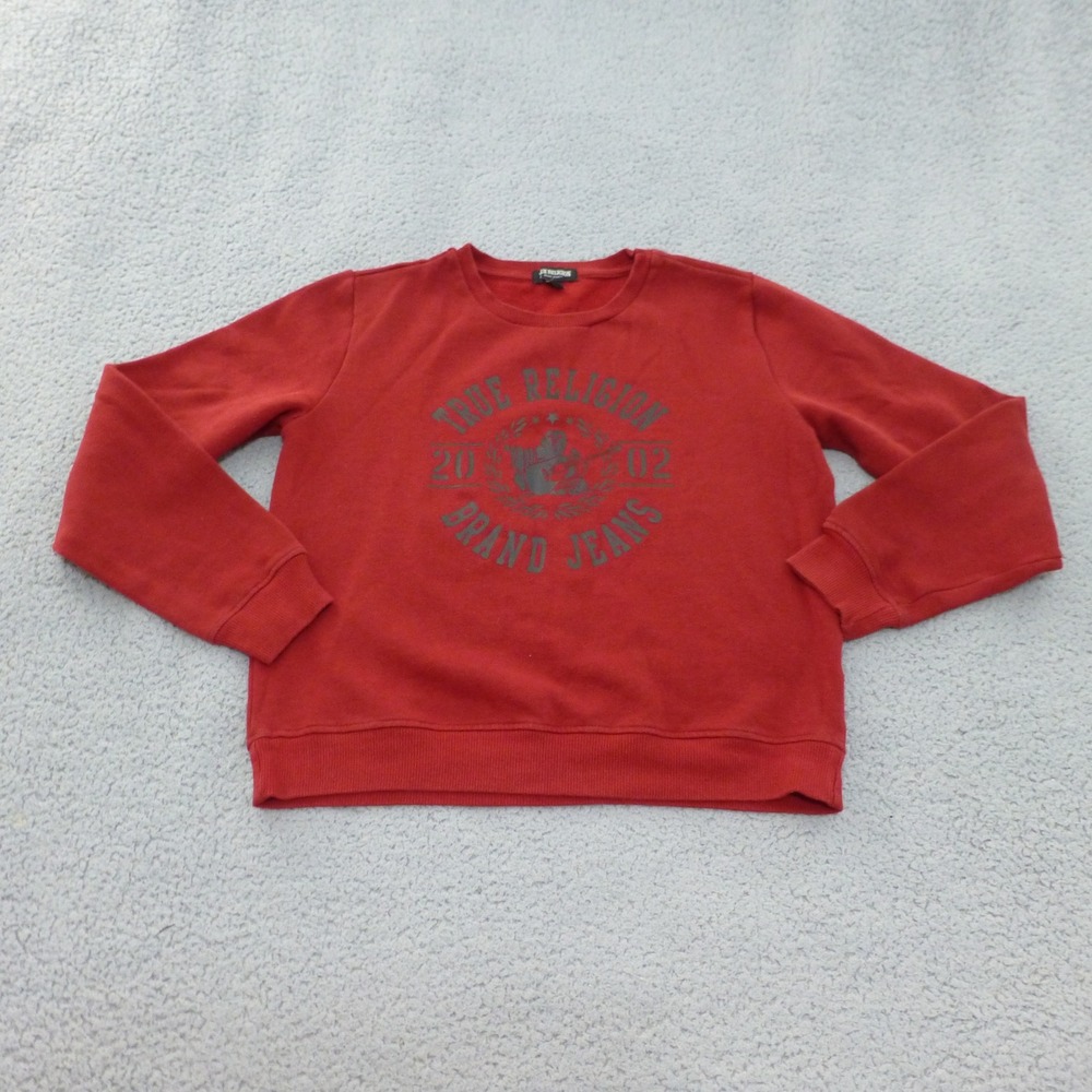 True Religion Sweatshirt Mens Size Small Red Graphic Crew Neck Buddha Logo